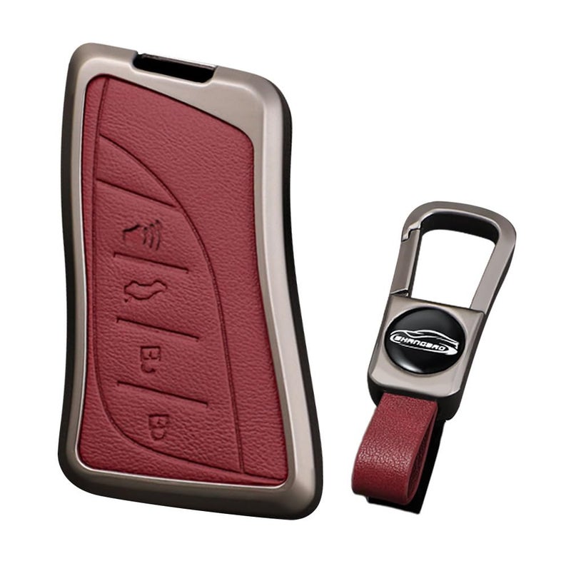 KUNIO Leather Metal Car Key Fob Cover Case Fit for Lexus ES LS LC RX NX LX TX GX Series RX350 ES350 ES300h 2025 LC500h GX460 2024 Key Holder Key Fob Shell Accessories 4 Button RedShort Keychain